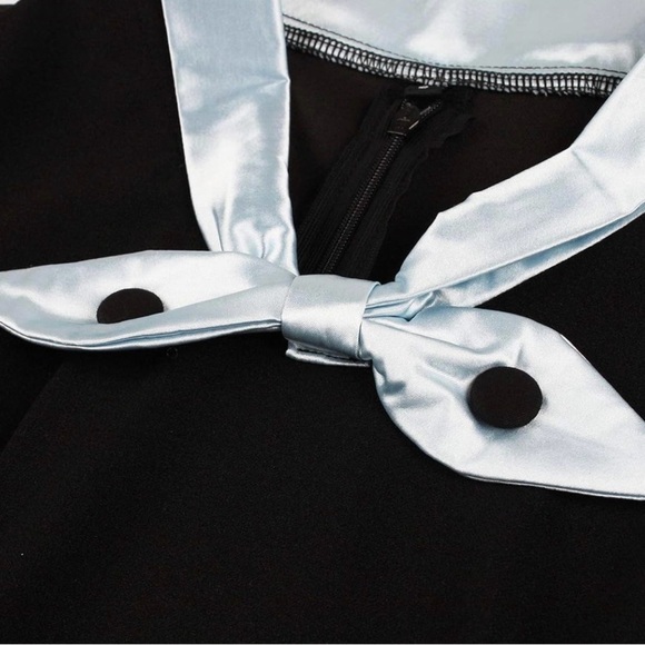 NWOT Elegant Black Dress with Blue Accents 50’s Style size L - Picture 10 of 12